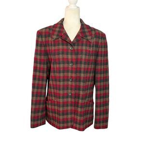 Vintage Pendleton red and black plaid 100% wool blazer - 12T